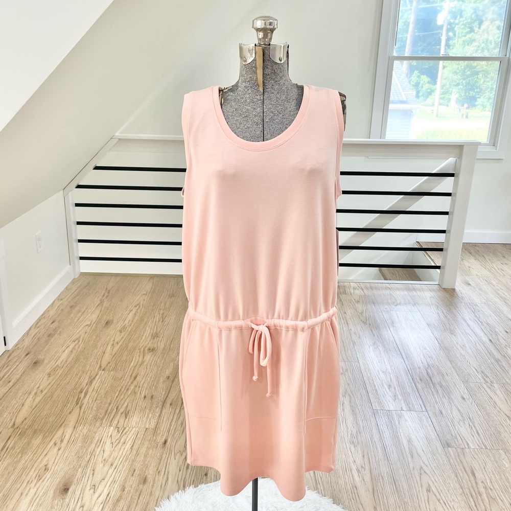 XL GAIAM Sleeveless, coral, pink, orange peach, drawstring dress w/ pockets - Picture 1 of 8